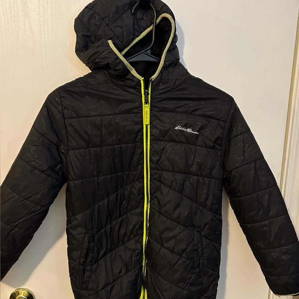 Eddie Bauer Quilted Black Jacket with Neon Trim